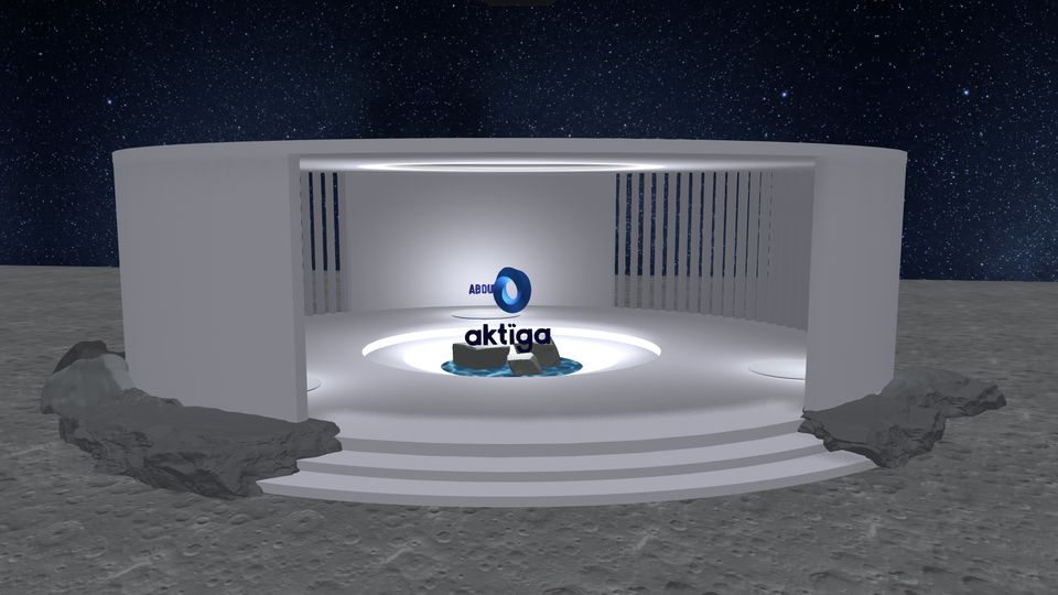 An Aktiga 3D web scene, rendered under a starfield